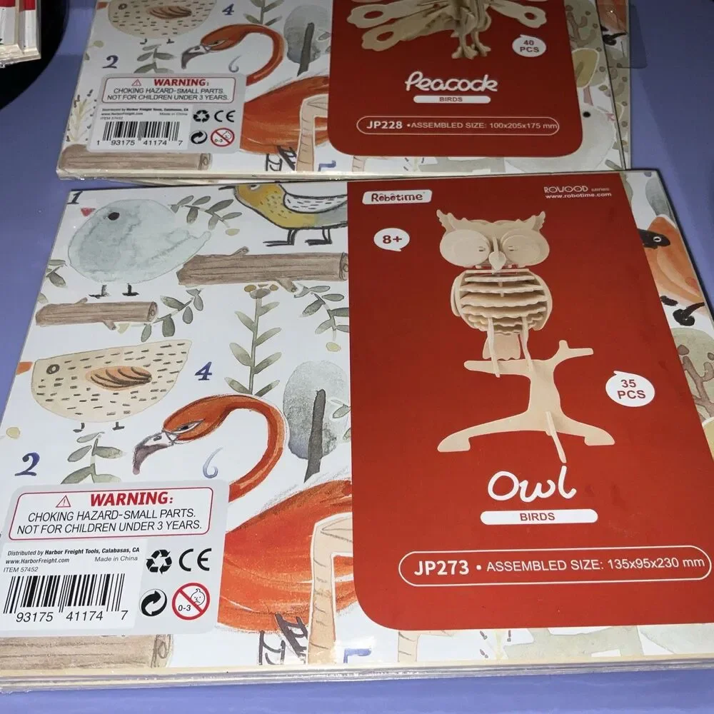 Owl 🦉 & Peacock 🦚 Robotime 3D Wooden Puzzles Lot of 2 BRAND NEW Paintable 🖌️